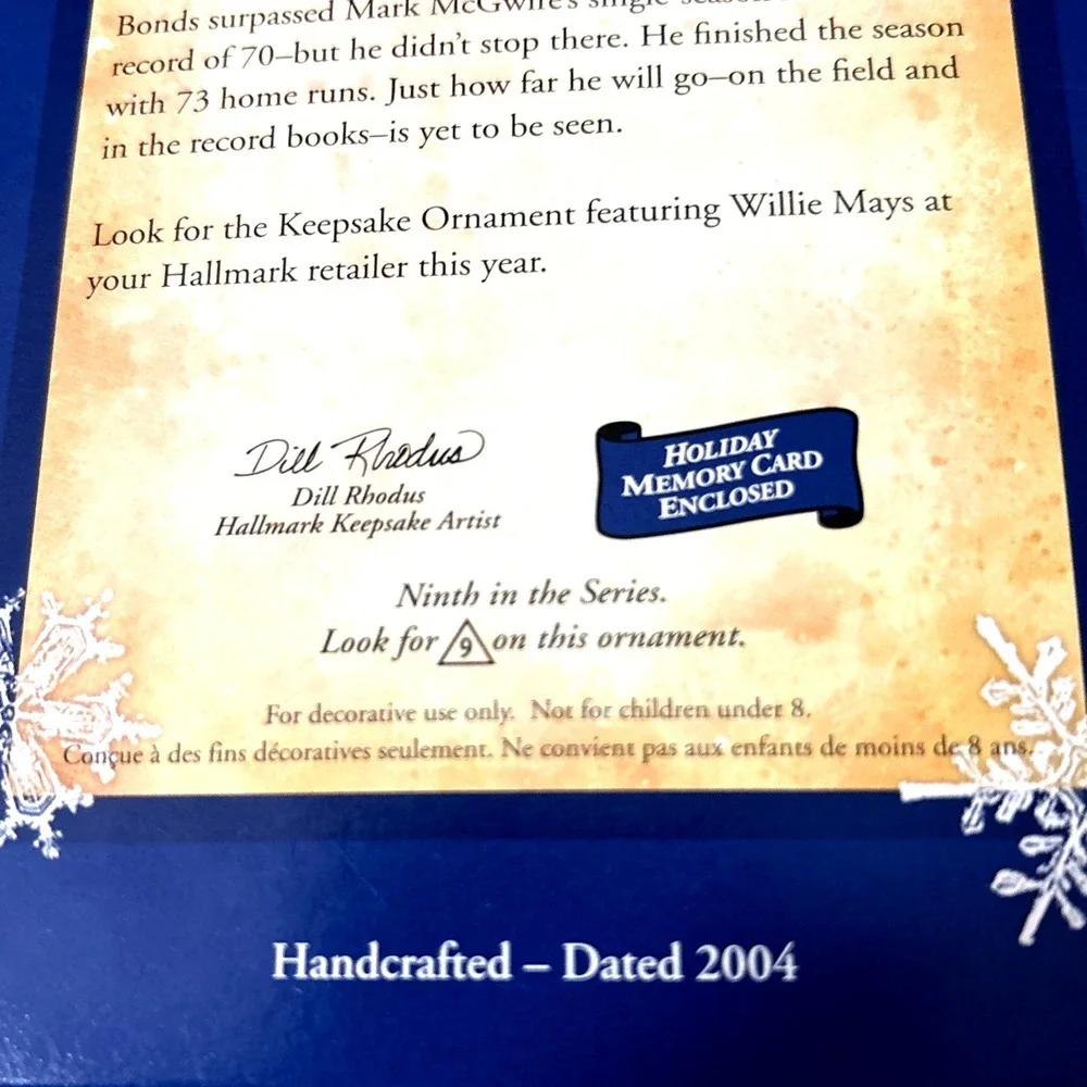Barry Bonds Hallmark Keepsake Ornament 2004 NIB